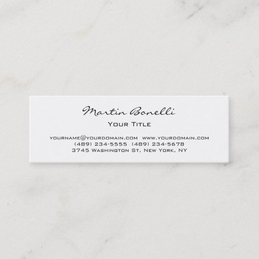 Slim Skinny White Beruflich Business Card Mini Visitenkarte (Vorderseite)