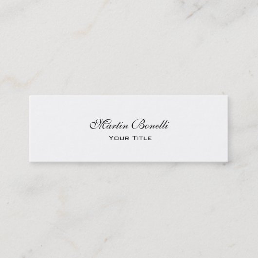 Slim Unique Calligraphy White Trendy Business Card Mini Visitenkarte (Vorderseite)