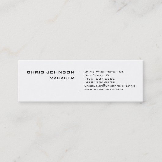 Slim White Charming Manager Business Card Mini Visitenkarte (Vorderseite)