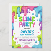 Slime Birthday mit farbenfrohen Neon-Tropfen Einladung (Vorderseite)