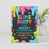 Slime Birthday Party mit Neon-Tropfen Einladung (Stehend Vorderseite)