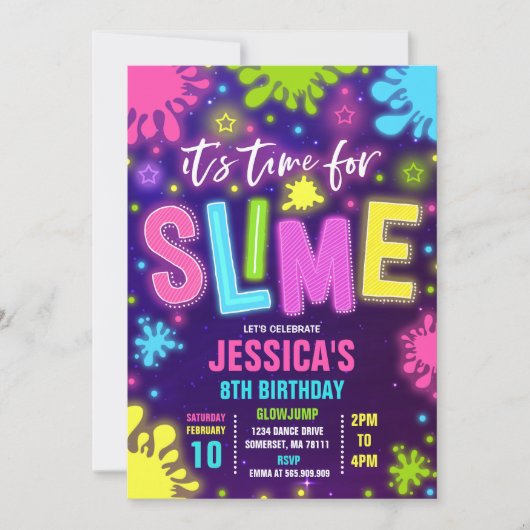 Slime Einladung Glow Slime Party Neon Slime Party (Vorderseite)