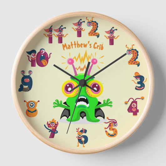Slime Monster namens Kids Wall Clock Cool Uhr (Vorderseite)
