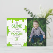Slime Party Birthday Foto Einladung (Stehend Vorderseite)