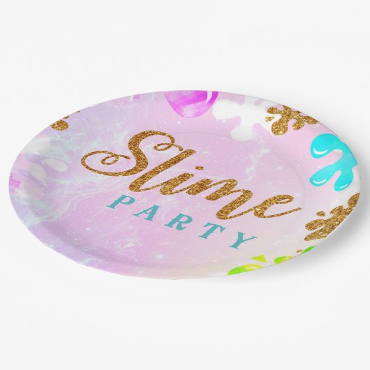 Slime Pastel Birthday Party Paper Plate Pappteller (Schrägansicht)
