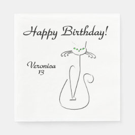 Slinky Black Cat Custom Text Green Eyes Serviette