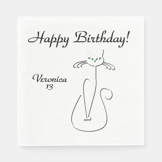 Slinky Black Cat Custom Text Green Eyes Serviette (Vorderseite)