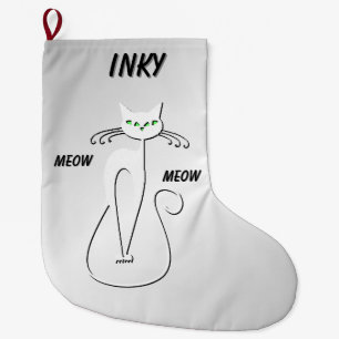 Slinky Black Cat Meow Meow Green Eyes Name hinzufü Großer Weihnachtsstrumpf