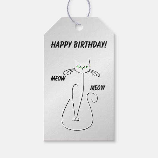 Slinky Black Cat Meow Meow Grüne Augen auf Silber Geschenkanhänger (Vorderseite)