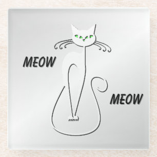 Slinky Black Cat Meow Meow Grüne Augen auf Silber Glasuntersetzer