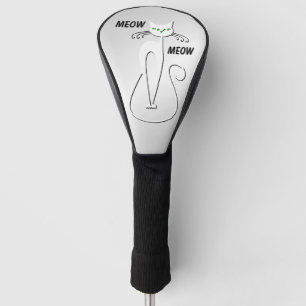 Slinky Black Cat Meow Meow Grüne Augen auf Silber Golf Headcover
