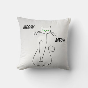 Slinky Black Cat Meow Meow Grüne Augen auf Silber Kissen