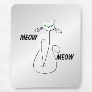 Slinky Black Cat Meow Meow Grüne Augen auf Silber Mousepad