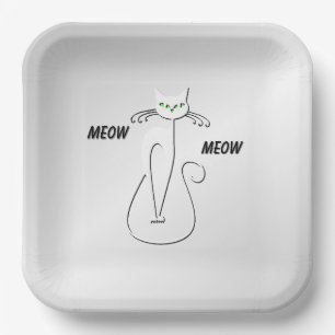 Slinky Black Cat Meow Meow Grüne Augen auf Silber Pappteller