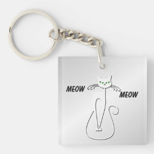 Slinky Black Cat Meow Meow Grüne Augen auf Silber Schlüsselanhänger