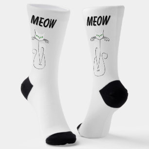 Slinky Black Cat Meow Meow Grüne Augen auf Silber Socken