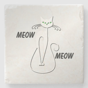 Slinky Black Cat Meow Meow Grüne Augen auf Silber Steinuntersetzer