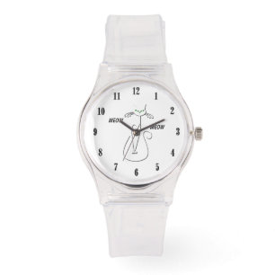 Slinky Black Cat Meow Meow Meow Custom Text Green  Armbanduhr