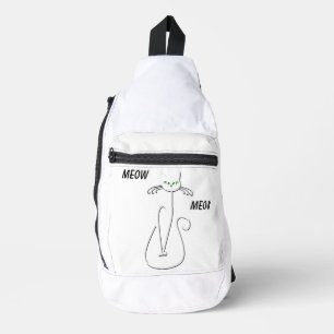 Slinky Black Cat Meow Meow Meow Custom Text Green Crossbody Bag