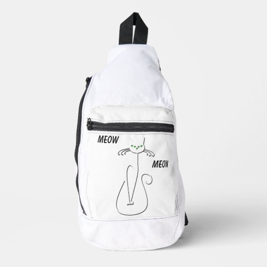 Slinky Black Cat Meow Meow Meow Custom Text Green  Crossbody Bag (Vorderseite)