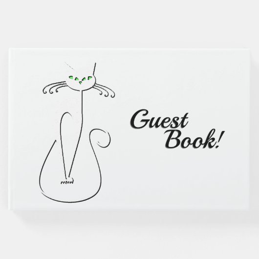 Slinky Black Cat Meow Meow Meow Custom Text Green  Gästebuch (Vorderseite)