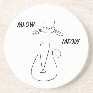Slinky Black Cat Meow Meow Meow Custom Text Green  Getränkeuntersetzer