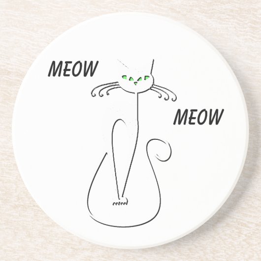Slinky Black Cat Meow Meow Meow Custom Text Green Getränkeuntersetzer (Vorne)