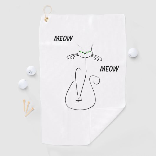 Slinky Black Cat Meow Meow Meow Custom Text Green Golfhandtuch (Insitu)