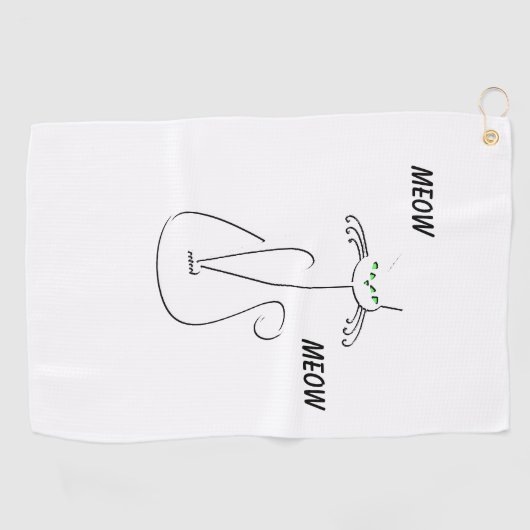 Slinky Black Cat Meow Meow Meow Custom Text Green  Golfhandtuch (Horizontal)