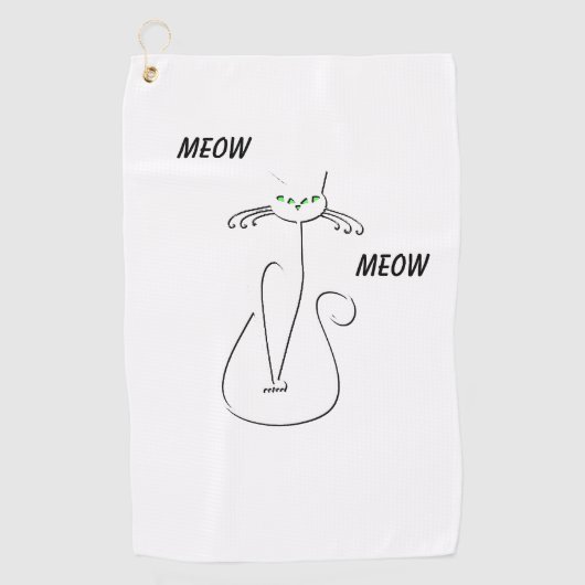 Slinky Black Cat Meow Meow Meow Custom Text Green Golfhandtuch (Vorderseite)