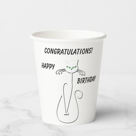 Slinky Black Cat Meow Meow Meow Custom Text Green Pappbecher (Rückseite)