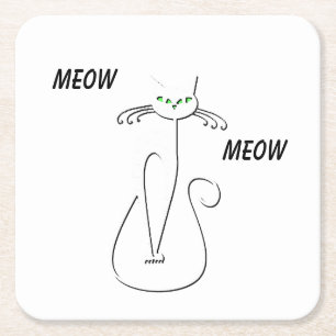 Slinky Black Cat Meow Meow Meow Custom Text Green Rechteckiger Pappuntersetzer