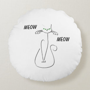 Slinky Black Cat Meow Meow Meow Custom Text Green  Rundes Kissen