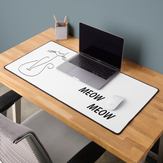 Slinky Black Cat Meow Meow Meow Custom Text Green  Schreibtischunterlage (Büro 2)