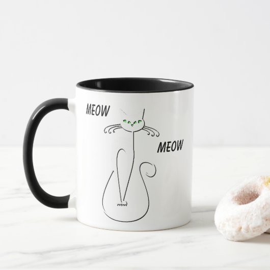 Slinky Black Cat Meow Meow Meow Custom Text Green Tasse (Mit Donut)