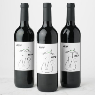 Slinky Black Cat Meow Meow Meow Custom Text Green  Weinetikett