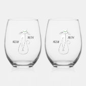 Slinky Black Cat Meow Meow Meow Custom Text Green Weinglas Ohne Stiel (Vorderseite)