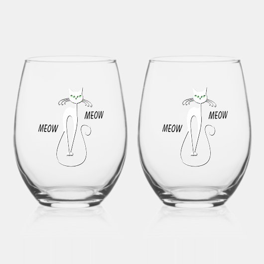 Slinky Black Cat Meow Meow Meow Custom Text Green Weinglas Ohne Stiel (Vorderseite)