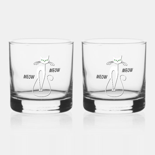 Slinky Black Cat Meow Meow Meow Custom Text Green Whiskyglas (Vorderseite)