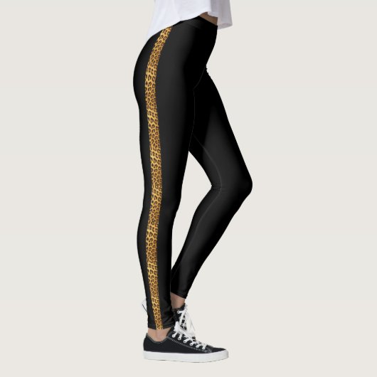 Slinky Leopard Fur Trendy Side Strip auf schwarz Leggings (Rechts)
