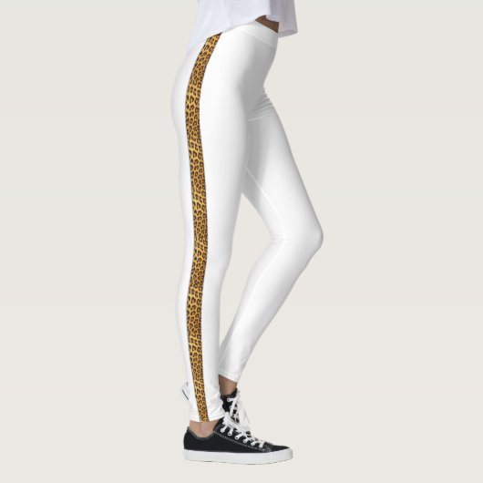 Slinky Leopard Fur Trendy Side Strip auf Weiß Leggings (Rechts)