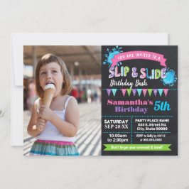 Slip and slide Geburtstagsbash Pink Chalkboard Fot Einladung