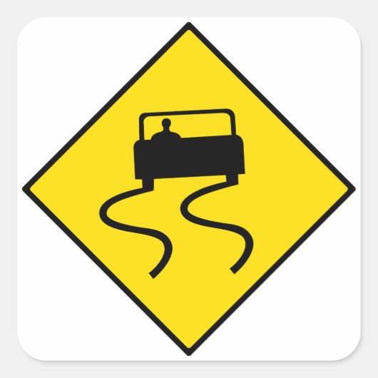 Slippery Road Sign Quadratischer Aufkleber (Vorderseite)