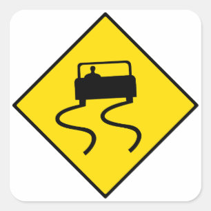 Slippery Road Sign Quadratischer Aufkleber