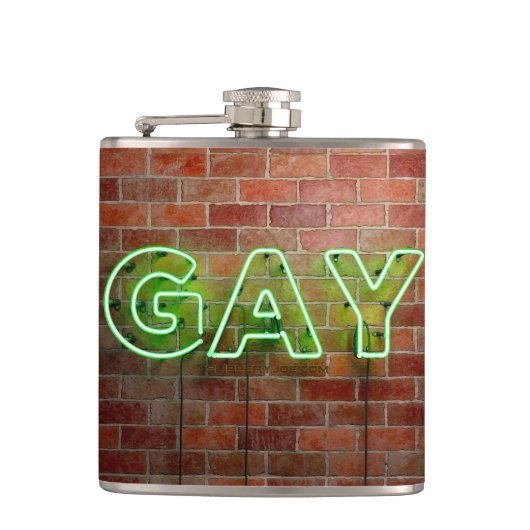 SlipperyJoe beleuchtet Gay Neon-Zeichen hell leben Flachmann (Vorderseite)