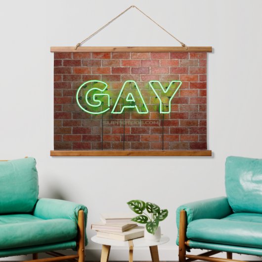 SlipperyJoe beleuchtet Gay Neon-Zeichen hell leben Wandteppich Mit Holzrahmen (Wohnzimmer)