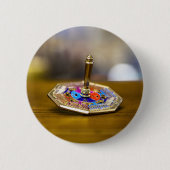 SlipperyJoe Chanukka-Dreidel-Geschenk achteckiger Button (Vorderseite)