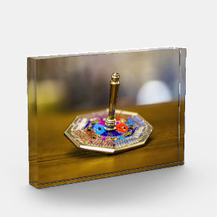 SlipperyJoe Chanukka-Dreidel-Geschenk achteckiger Fotoblock