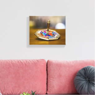 SlipperyJoe Chanukka-Dreidel-Geschenk achteckiger Leinwanddruck