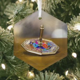 SlipperyJoe Chanukka-Dreidel-Geschenk achteckiger Ornament Aus Glas